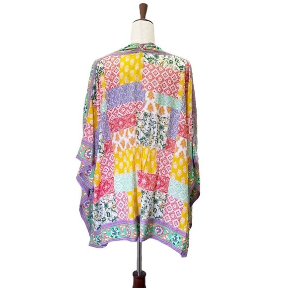 Tolani Collection Raelyn Patchwork Boho Kimono Swim CoverUp Size LP Large Petite - Picture 2 of 13